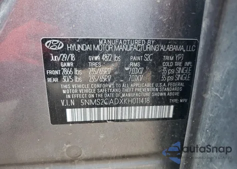 2019 Hyundai Santa Fe Se z USA, uszkodzony, nr VIN 5NMS2CADXKH011418